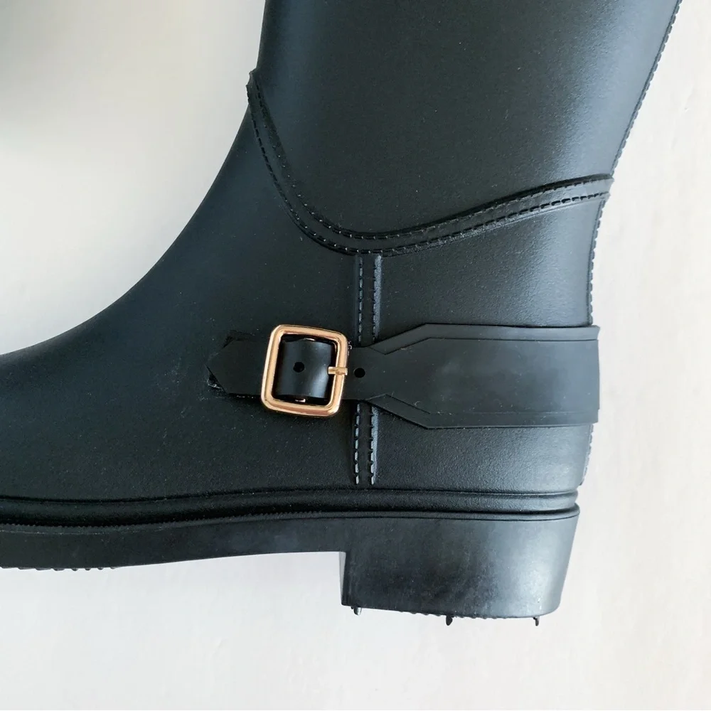 Steve Madden Rainfall Tall Black Rubber Boots Size 7 - Picture 3 of 13